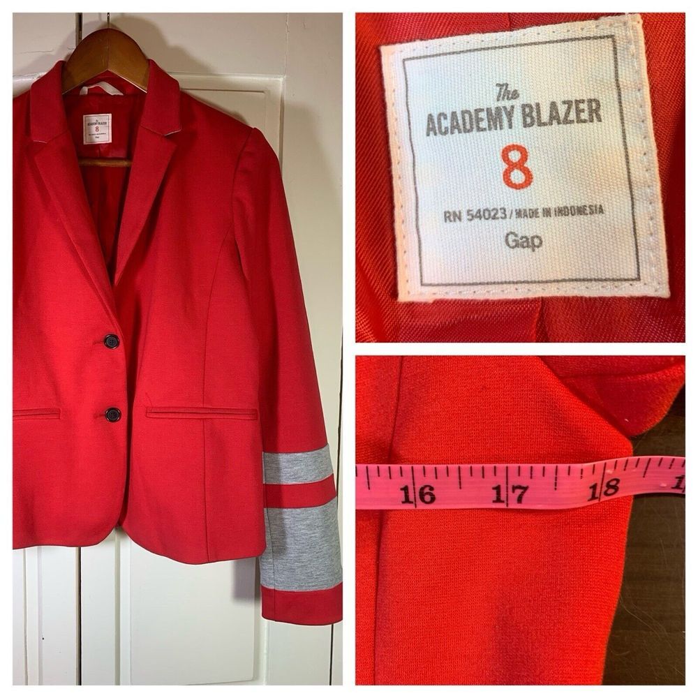 Gap Academy Blazer Womens 8 Red Gray Stripes Collegiate Academia Retro Preppy
